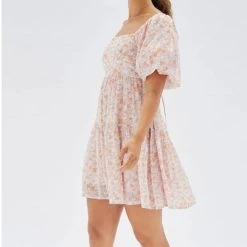 Mink Pink Versailles Puff Mini Smock Dress