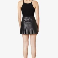 NIA The Brand Vegan Leather Tennis Skirt - Black