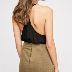 Free People Modern Femme Denim Skirt - Olive Bottoms