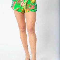 Olivaceous Green Tropical Print Shorts Bottoms
