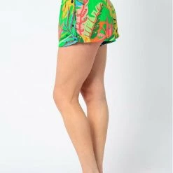 Olivaceous Green Tropical Print Shorts Bottoms