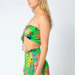 Olivaceous Green Tropical Print Our Key Hole Bra Top