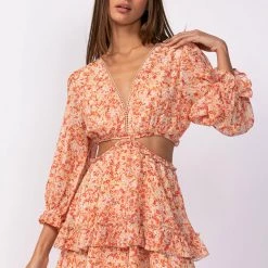 Dresses Sky To Moon Long Sleeve Cutout Ruffle Dress