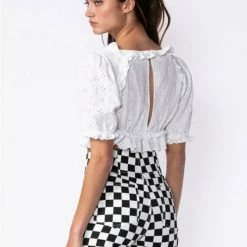 Tops Sky To Moon Floral Eyelet Ruffle Crop Top