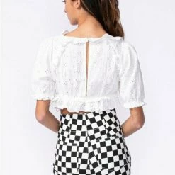 Tops Sky To Moon Floral Eyelet Ruffle Crop Top