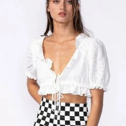 Tops Sky To Moon Floral Eyelet Ruffle Crop Top