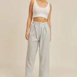 Bottoms Sage The Label Johanne Striped Linen Wide Leg Pants