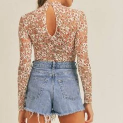 Sage The Label Four Letters Mock Neck Long Sleeve Bodysuit