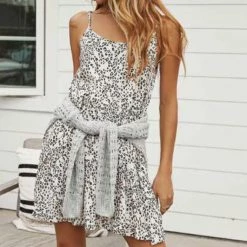 Saltwater Luxe Tank Mini Dress - Fog Cheetah Pop Dresses