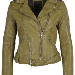 Mauritius Wild Leather Jacket - Olive Oil Tops