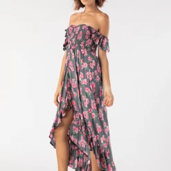Tiare Hawaii Brooklyn Maxi Dress - Grey Hibiscus Dresses