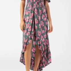 Tiare Hawaii Brooklyn Maxi Dress - Grey Hibiscus Dresses