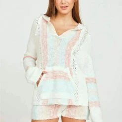 Vintage Havana Desert Stripe Pointelle Hooded Sweater