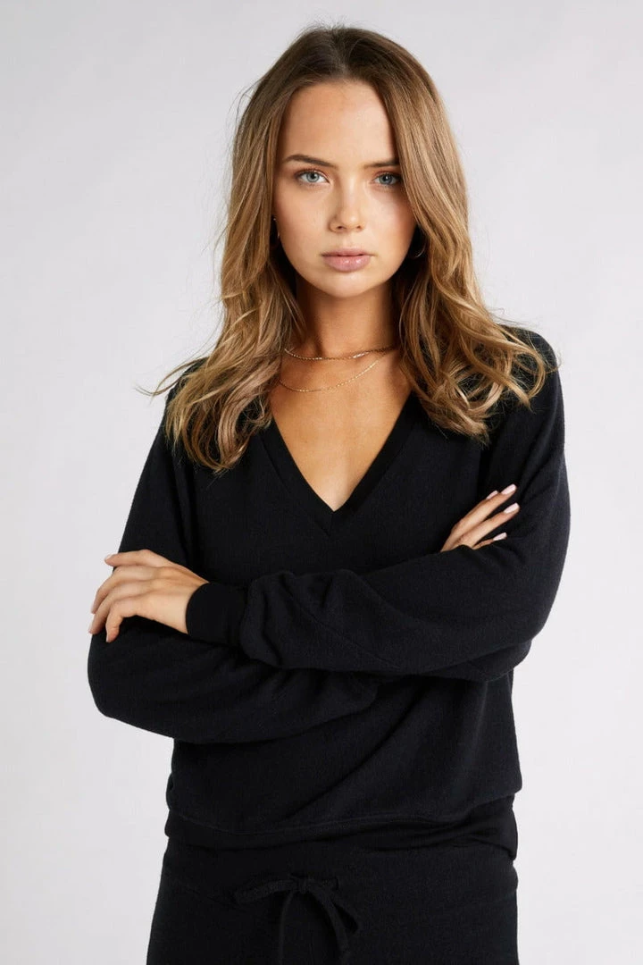 Wildfox V Neck Baggy Beach Jumper - Black Tops 4 Wildfox V Neck Baggy Beach Jumper - Black Tops