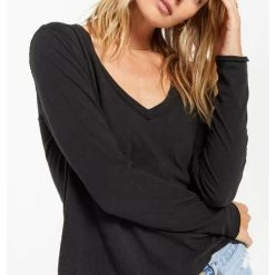 Tops Z Supply Kira Slub V Neck Long Sleeve Tee