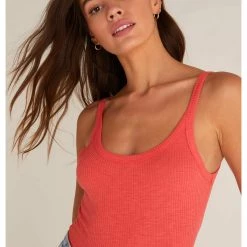 Z Supply Casa Rib Tank - Coral Red Tops