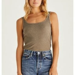 Tops Z Supply Ellen Rib Tank - Dusty Olive