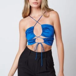 Tops Cotton Candy LA Satin Strappy Tie Top - Cobalt