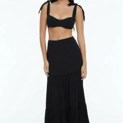 Indah Adaline Tiered Prairie Skirt - Black Skirts