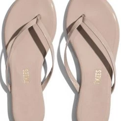 Tee Shoes Tkees Leather Flip Flops Glosses - Custard