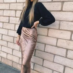 Lavender Brown Metallic Midi Skirt