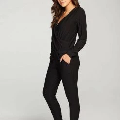 Rompers & Jumpers Chaser Cozy Knit Long Sleeve Surplice Jumpsuit