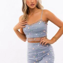 Le Lis Mesh Embroidered Cami Tops