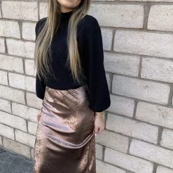 Lavender Brown Metallic Midi Skirt