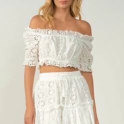 Elan Eyelet Off Shoulder Top Tops