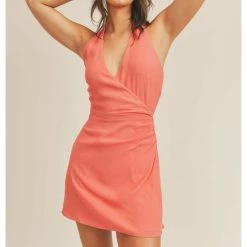 Dresses Sage The Label Happy Again Surplice Halter Mini Dress