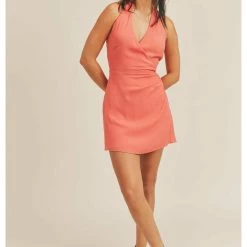 Dresses Sage The Label Happy Again Surplice Halter Mini Dress