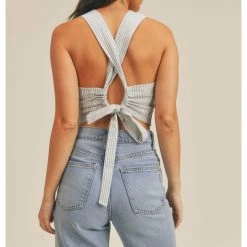 Sage The Label Johanne Stripe Linen Open Back Vest Tops