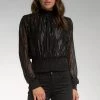Elan Sheer Smocked Mock Neck Blouse