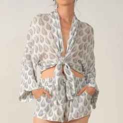 Elan Leaf Print Tie Blouse